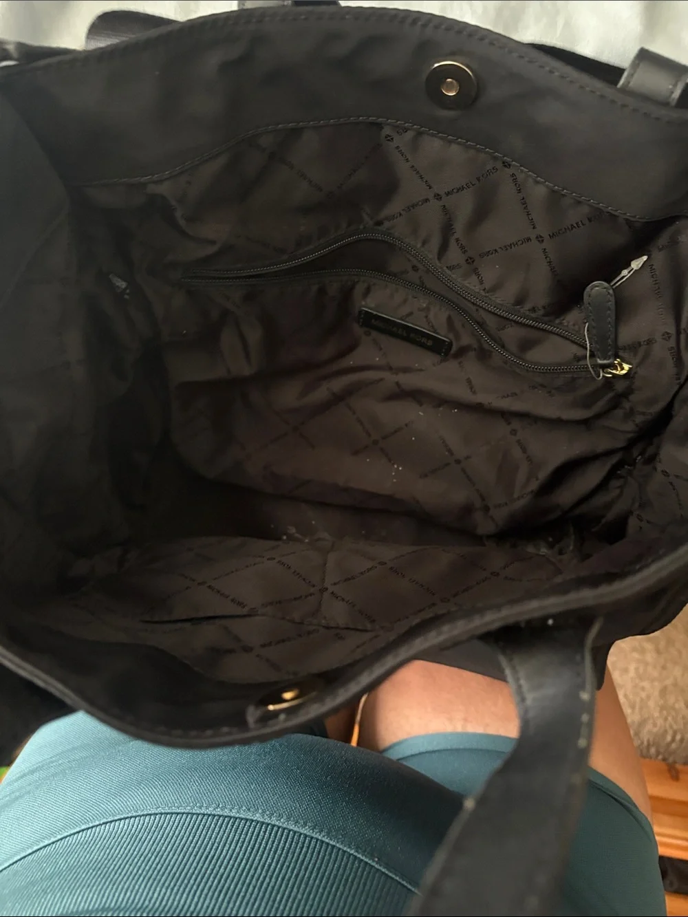 Michael Kors Black Nylon Messenger Tote with Gold Stud Accents